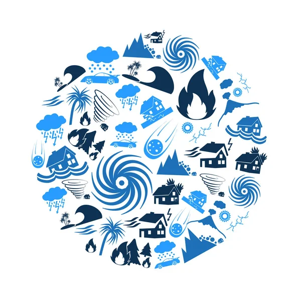 Various natural disasters problems in the world blue icons in circle eps10 — Stock Vector