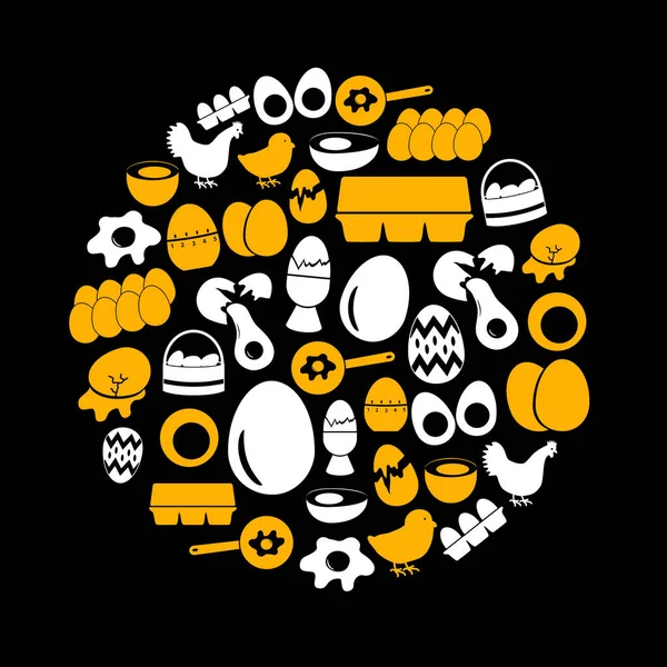 Uppsättning av gula och vita ägg tema ikoner i cirkel eps10 — Stock vektor