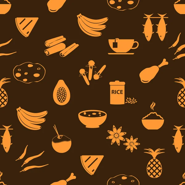 Indische Lebensmittel Themensatz von einfachen Symbolen nahtlose braune Muster eps10 — Stockvektor