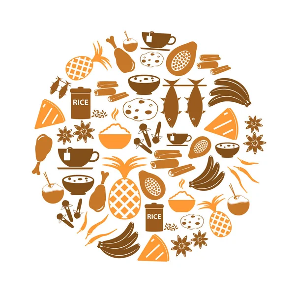 Indian food theme set of simple icons in circle eps10 — Stock Vector
