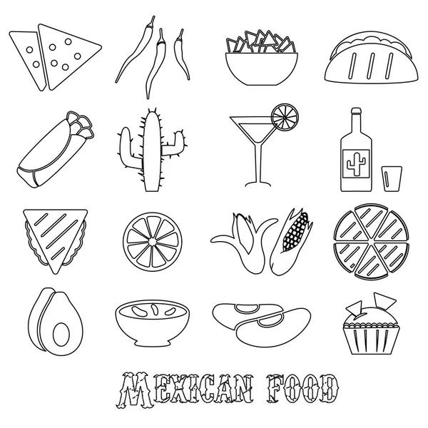Meksika yemeği Tema basit anahat simgeleri eps10 kümesi — Stok Vektör