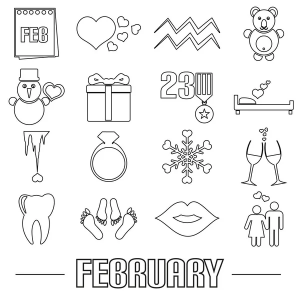 February month theme set of simple outline icons eps10 — Stock Vector