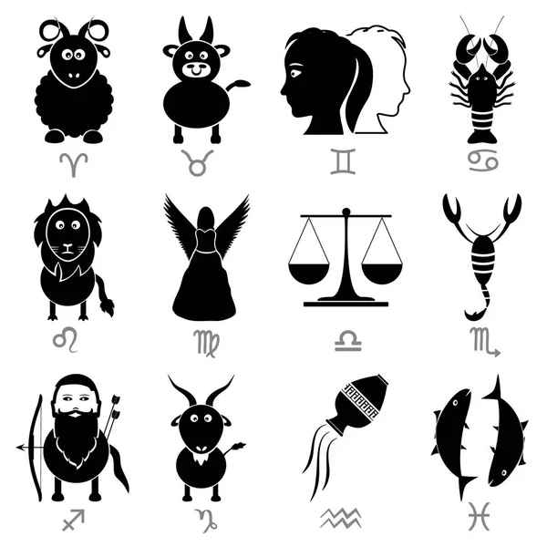 Signes du zodiaque pour l'astrologie ensemble d'icônes animaux de dessin animé eps10 — Image vectorielle