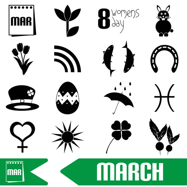 March month theme set of simple outline icons eps10 — Stock Vector