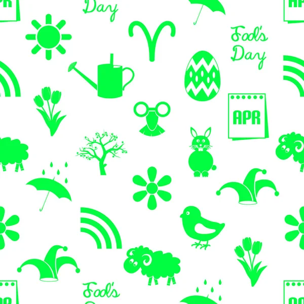 April month theme set of simple green icons seamless pattern eps10 — Stock Vector