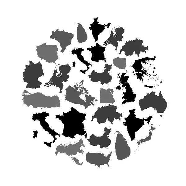 Mapas simples de la colección de diferentes países en círculo eps10 — Vector de stock