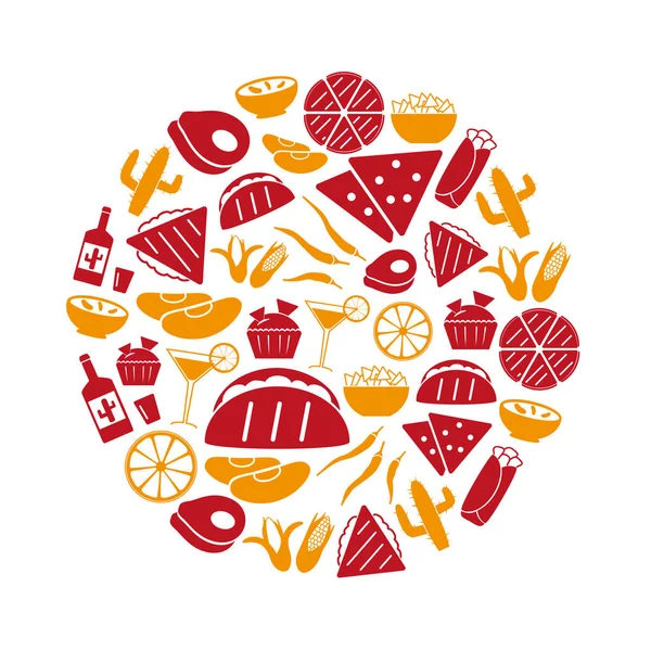 Mexican food theme set of simple icons in circle eps10 — Stock Vector