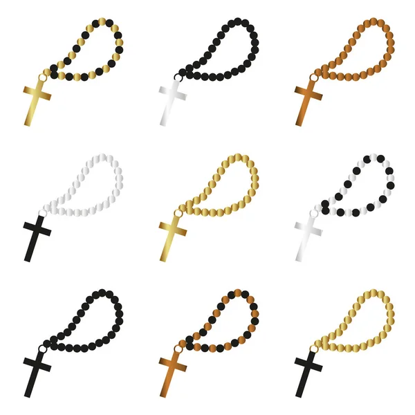 Vária cor prata ouro e bronze religião cruz e rosário símbolos eps10 — Vetor de Stock
