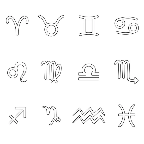 Signos del zodiaco para la astrología conjunto simple de iconos de contorno eps10 — Vector de stock