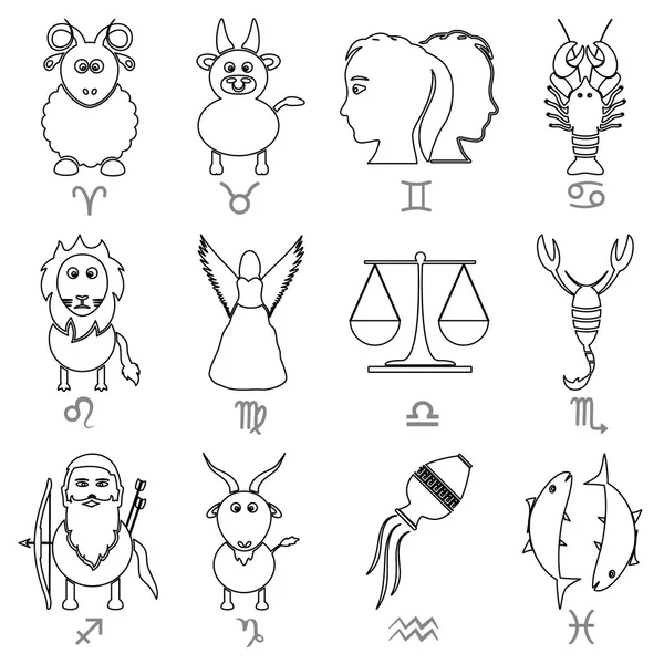 Signes du zodiaque pour l'astrologie ensemble d'animaux de dessin animé esquisse icônes eps10 — Image vectorielle