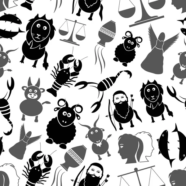 Signos del zodiaco para astrología conjunto de dibujos animados iconos animales patrón sin costura eps10 — Vector de stock