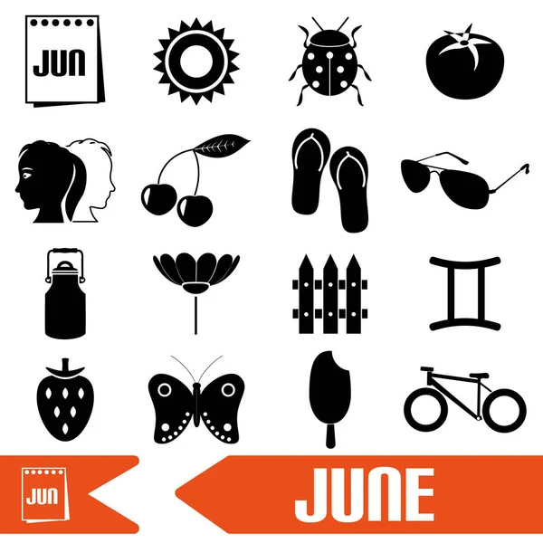 Juni Monat Themensatz von einfachen Symbolen eps10 — Stockvektor