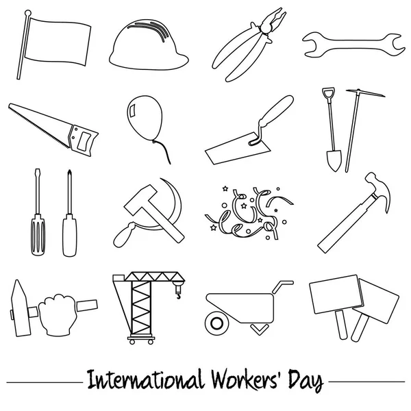 Міжнародний день працівника або день праці тема набір контурних значків eps10 — стоковий вектор