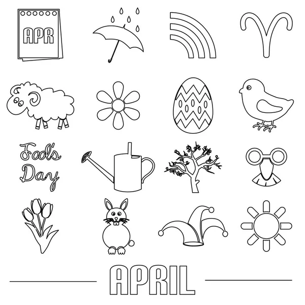 April month theme set of simple outline icons eps10 — Stock Vector