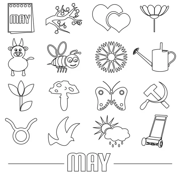Mês de maio conjunto de tema de ícones de contorno simples eps10 — Vetor de Stock