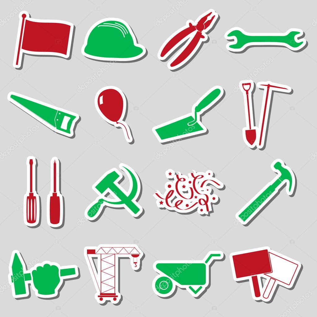 international worker day or labor day theme set of stickers eps10
