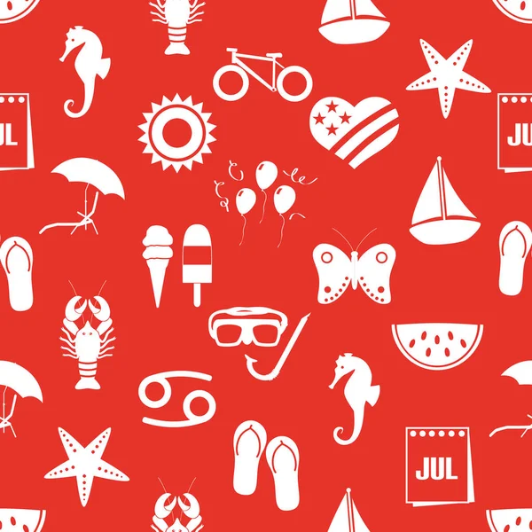 Juli Monat Themensatz von einfachen Symbolen rot nahtlose Muster eps10 — Stockvektor