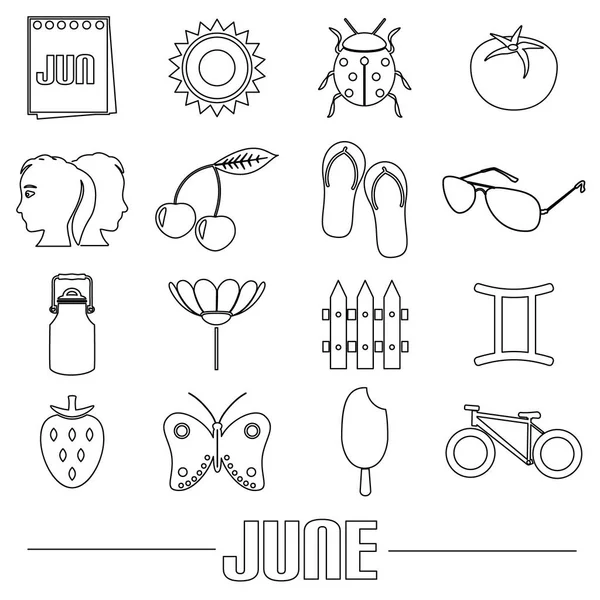 Junio mes tema conjunto de iconos de esquema simple eps10 — Vector de stock