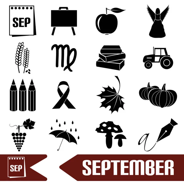 Septiembre mes tema conjunto de iconos simples eps10 — Vector de stock