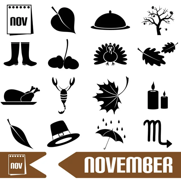 November maand thema set van eenvoudige pictogrammen eps10 — Stockvector