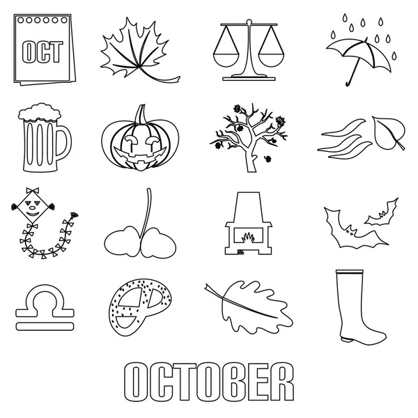 Téma měsíce října sada eps10 ikony obrys — Stockový vektor