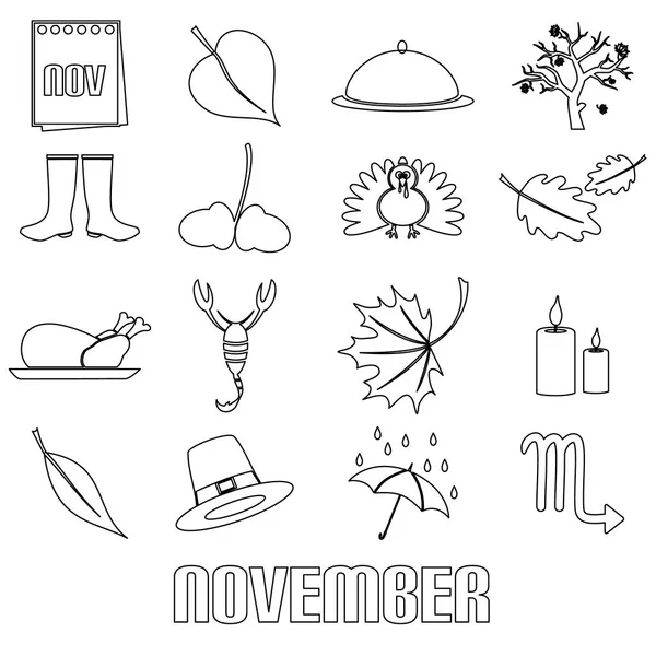 Noviembre mes tema conjunto de iconos de esquema simple eps10 — Archivo Imágenes Vectoriales