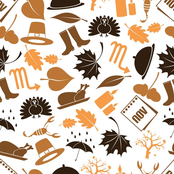Novembre mois thème ensemble d'icônes motif sans couture eps10 — Image vectorielle