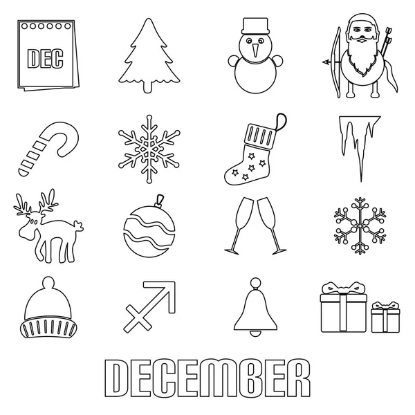 December month theme set of simple outline icons eps10 — Stock Vector