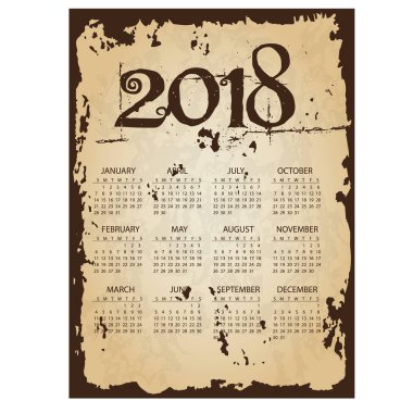 2018 simple business wall calendar with torn old paper background eps10 clipart