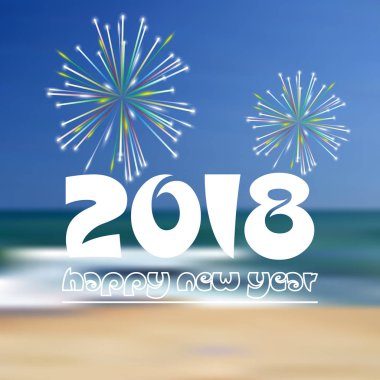 mutlu yeni yıl 2018 mavi plaj renk gibi arka plan ile havai fişek eps10