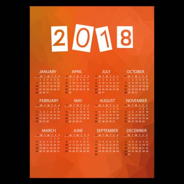 2018 basit iş duvar takvimi ile düşük çokgen Kırmızı Tema desen eps10