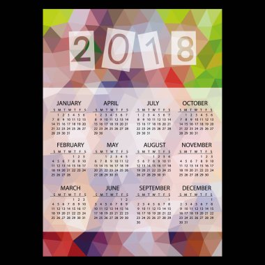 2018 basit iş duvar takvimi ile düşük çokgen üçgen çok renkli tema desen eps10