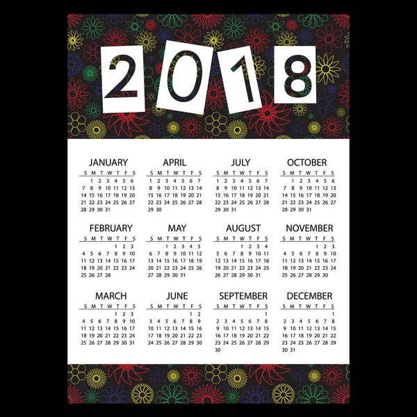 Простой календарь деловой стены 2018 года с цветовым рисунком контура eps10 — стоковый вектор