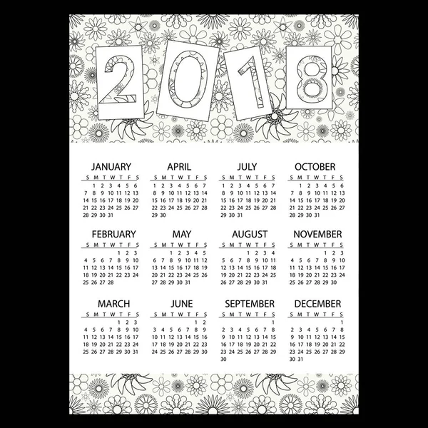 2018 simple business wall calendar with outline floral pattern eps10 — Stock Vector