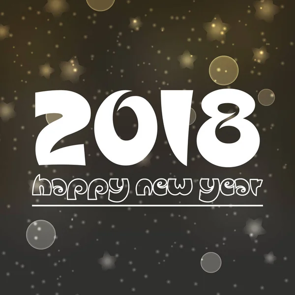 Happy new year 2018 on dark night bokeh background with stars and snow eps10 - Stok Vektor