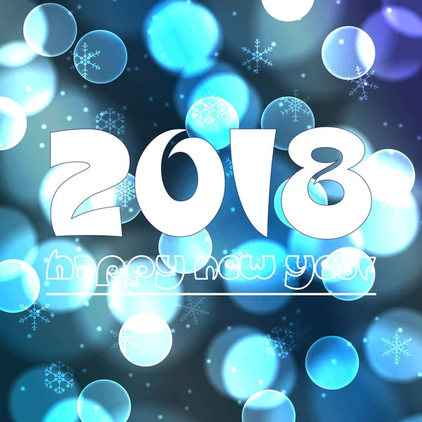 Happy New Year 2018 di blue bokeh circle background eps10 - Stok Vektor