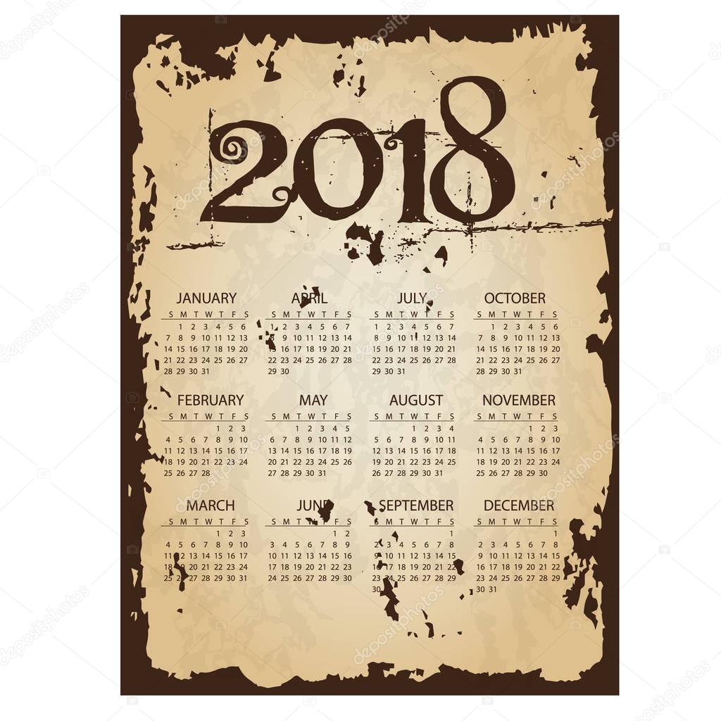 2018 simple business wall calendar with torn old paper background eps10