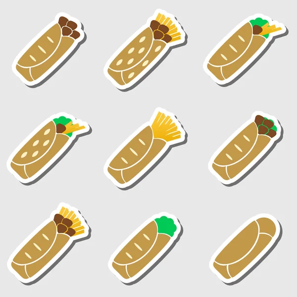 Set of color tortilla food stickers set eps10 — Stock Vector