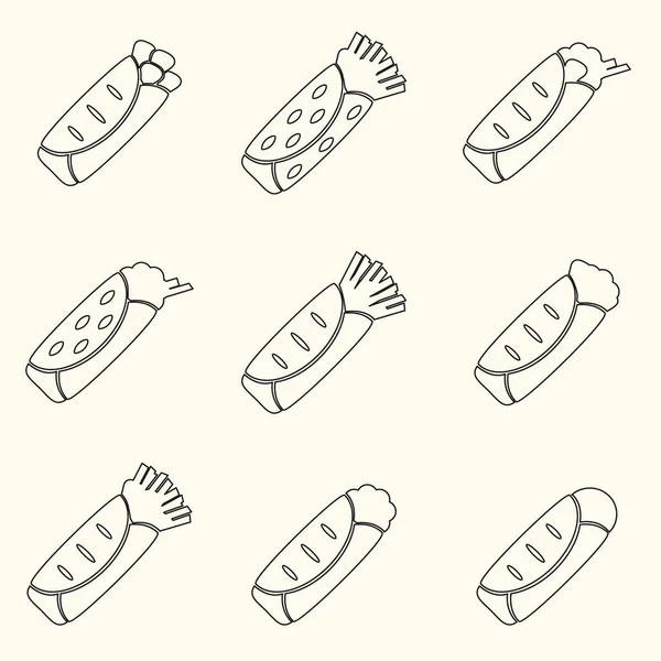 Set de contur pictograme alimentare tortilla set eps10 — Vector de stoc