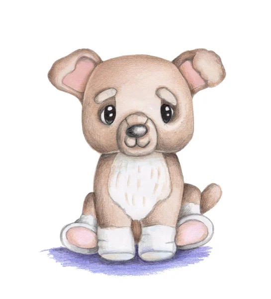 Roztomilý Legrační Malý Pes Štěně Ručně Kreslené Akvarelem Izolované Bílém — Stock fotografie
