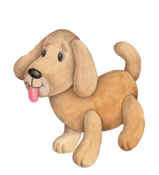 Słodki Kreskówkowy Pluszowy Piesek Beżowy Akwarela Ręcznie Rysowane Ilustracja — Zdjęcie stockowe