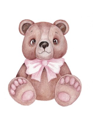 Tatlı çizgi film ayısı. Suluboya çizimi. Beyazda izole edilmiş.