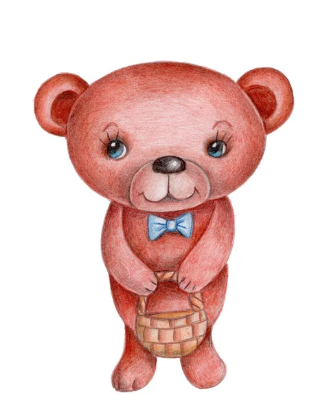 Akvarel Ručně Kreslené Ilustrace Roztomilé Medvídek Hnědý Izolované — Stock fotografie