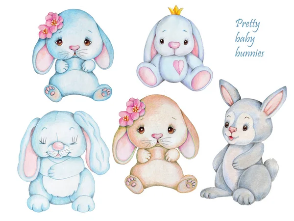 Mignon Lapin Bande Dessinée Hares Set Personnages Bande Dessinée Aquarelle — Photo