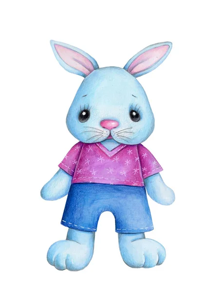 Lindo Conejo Dibujos Animados Liebre Conejo Ilustración Dibujada Mano Acuarela —  Fotos de Stock