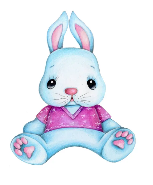 Mignon Lapin Lapin Lièvre Dessin Animé Illustration Aquarelle Dessinée Main — Photo