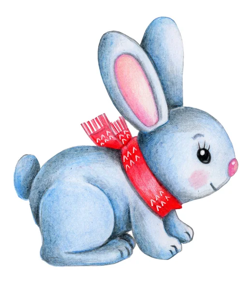 Cute Blue Gray Bunny Rabbit Hare Watercolor Illustration Cute Cartoon — Stock Photo, Image