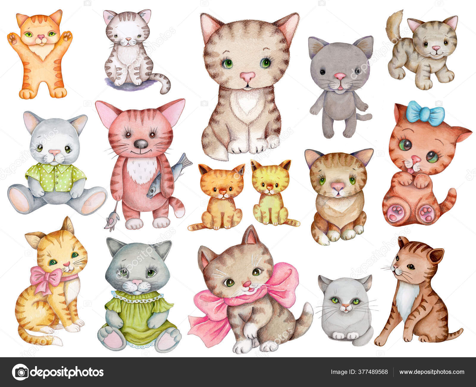 Adorables Gatos Gatitos Conjunto Lindos Animales Dibujos Animados