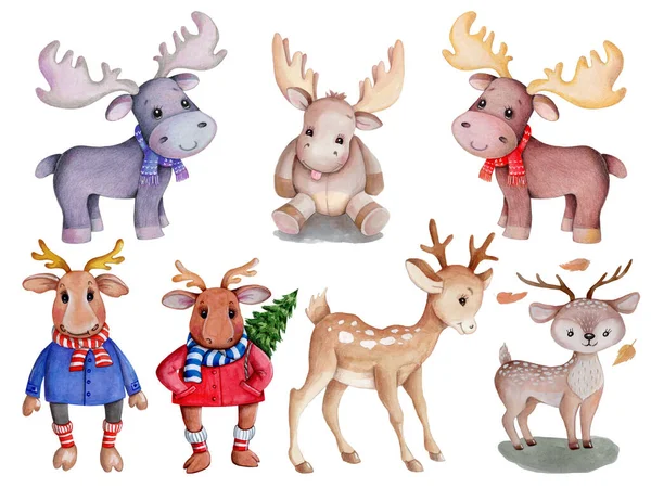Leuke Mooie Herten Elken Set Van Leuke Cartoon Speelgoed Dieren — Stockfoto