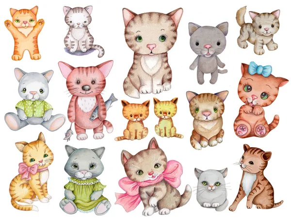 Bedårande Katter Och Kattungar Uppsättning Söta Tecknade Leksaksdjur För Barn — Stockfoto